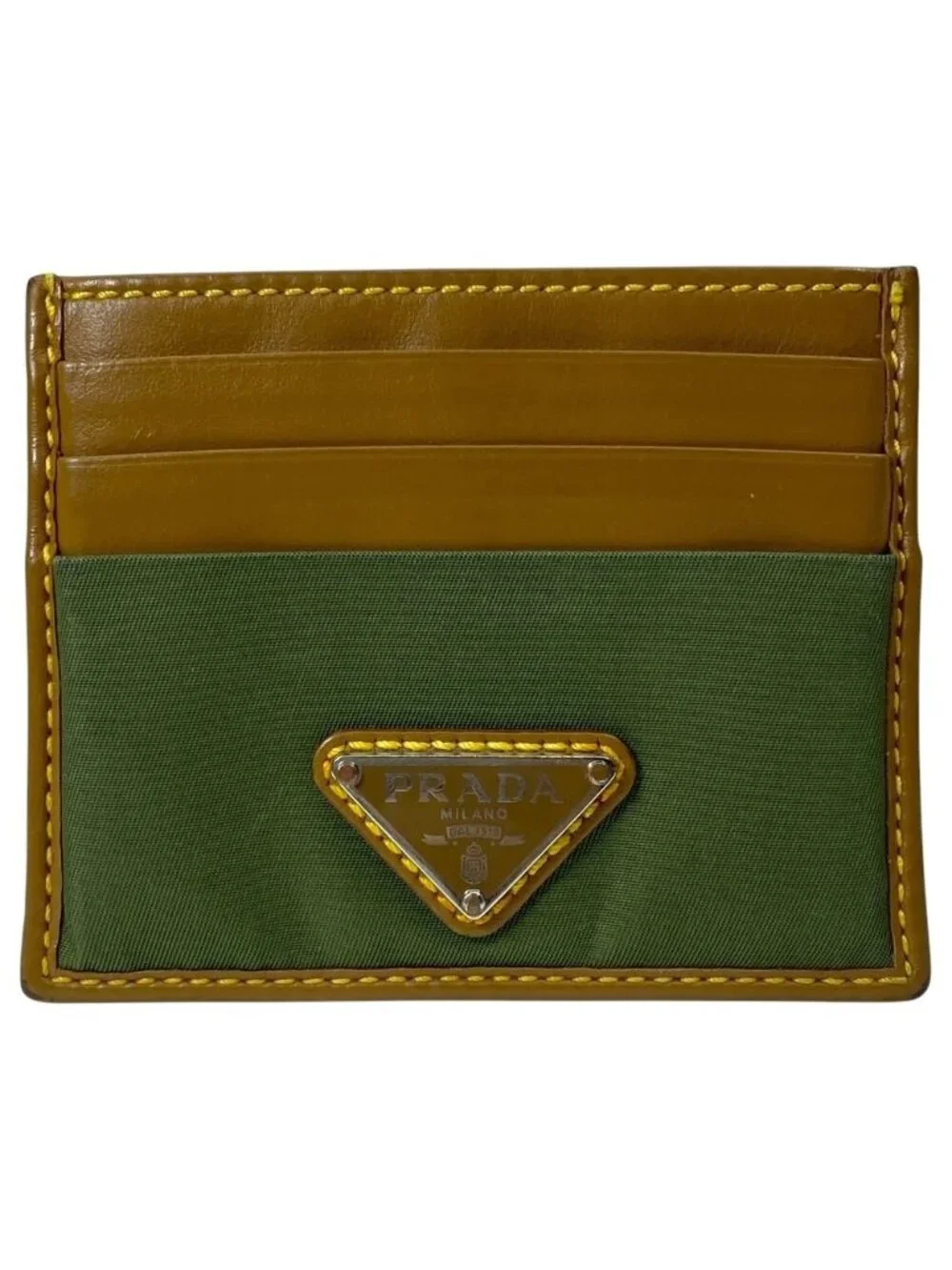 Prada Speedlock Re-Nylon Card Case Business Holder Triangle Logo Leather Brown